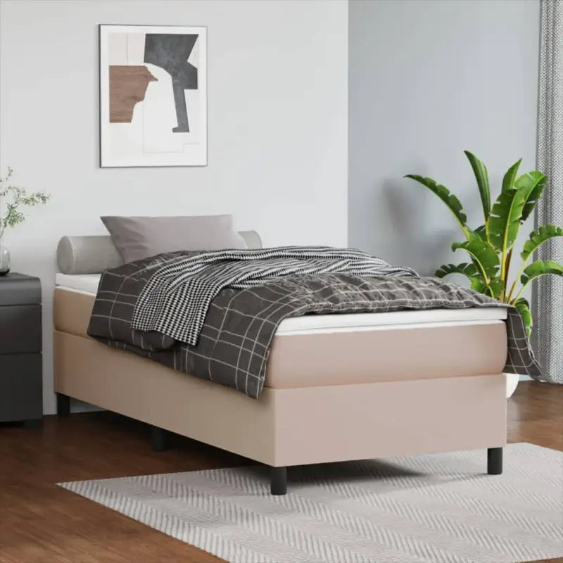 Boxspringbed met multiplex lattenbodem en crème kunstleer voor rust - Cappuccino / 90 x 200 cm / 35 cm - Bedden &