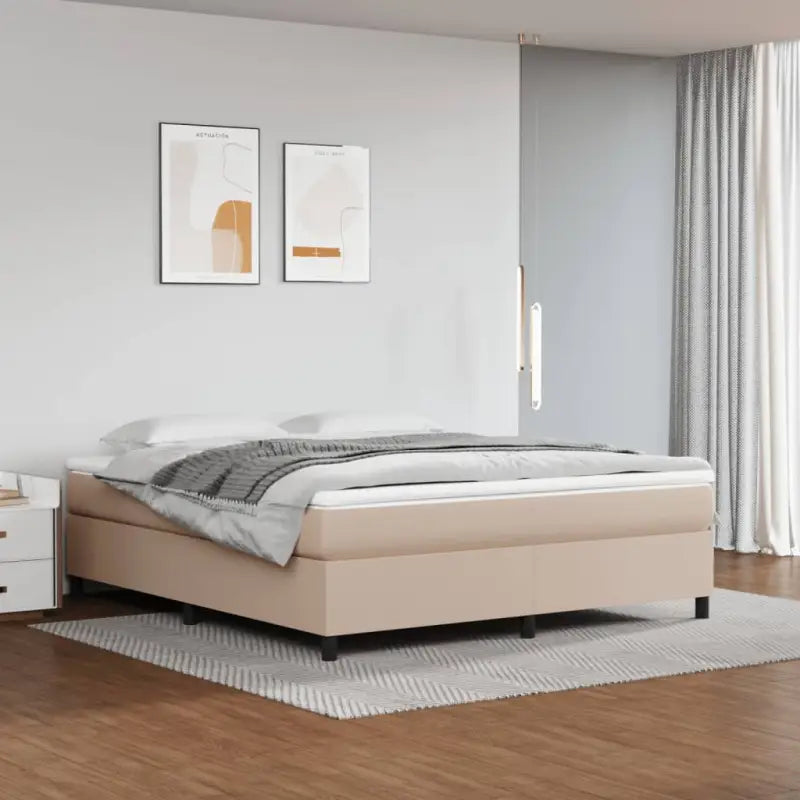 Boxspringbed met multiplex lattenbodem en crème kunstleer voor rust - Cappuccino / 160 x 200 cm / 35 cm - Bedden &