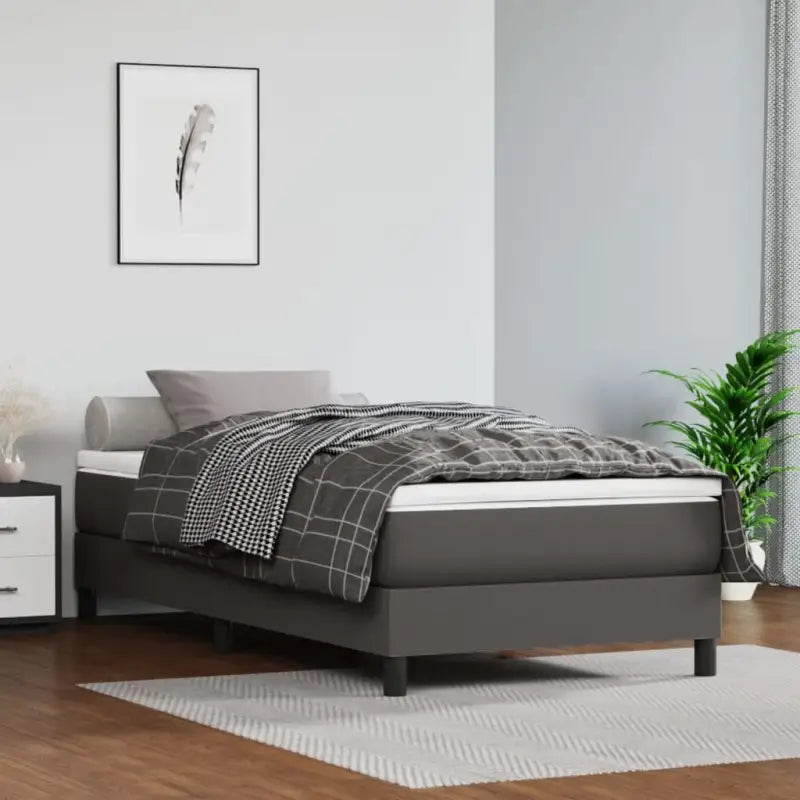 Boxspringbed met multiplex lattenbodem en crème kunstleer voor rust - Grijs / 90 x 190 cm / 25 cm - Bedden & bedframes