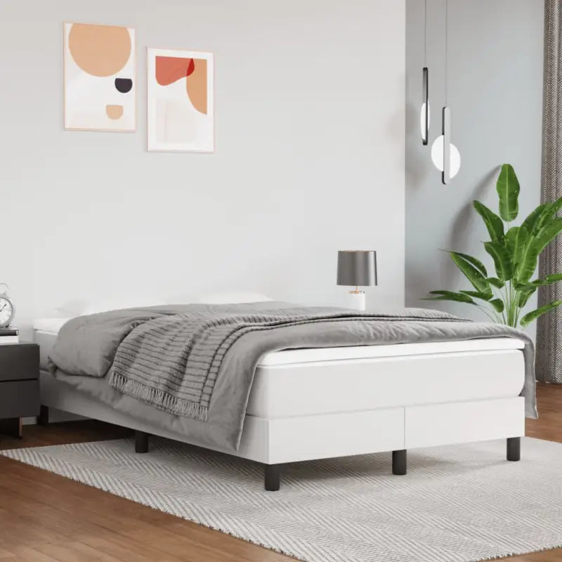 Boxspringbed met multiplex lattenbodem en crème kunstleer voor rust - Wit / 120 x 200 cm / 25 cm - Bedden & bedframes