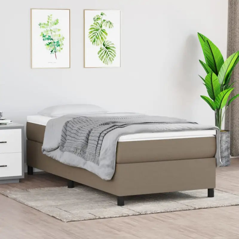 Boxspringbed met multiplex lattenbodem en zwart materiaal voor comfortabele slaap - Taupe / 90 x 190 cm / 35 cm