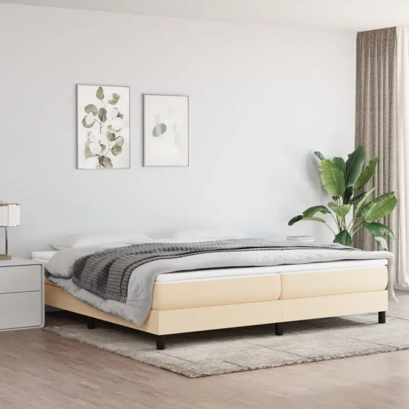 Boxspringbed met multiplex lattenbodem en zwart materiaal voor comfortabele slaap - Crème / 200 x 200 cm / 25 cm