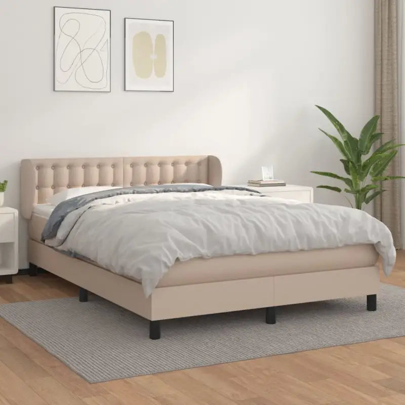 Boxspringbed met zwart materiaal en schuim afmetingen voor ultiem slaapcomfort - Cappuccino / 140 x 190 cm / knopen