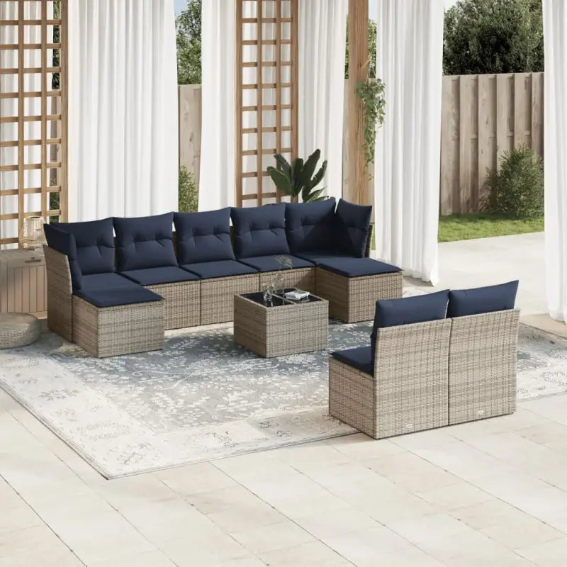 Bruin loungeset met gepoedercoat staal en waterdichte tas voor buitenplezier - Grijs en blauw / Met tafel - Tuinsets