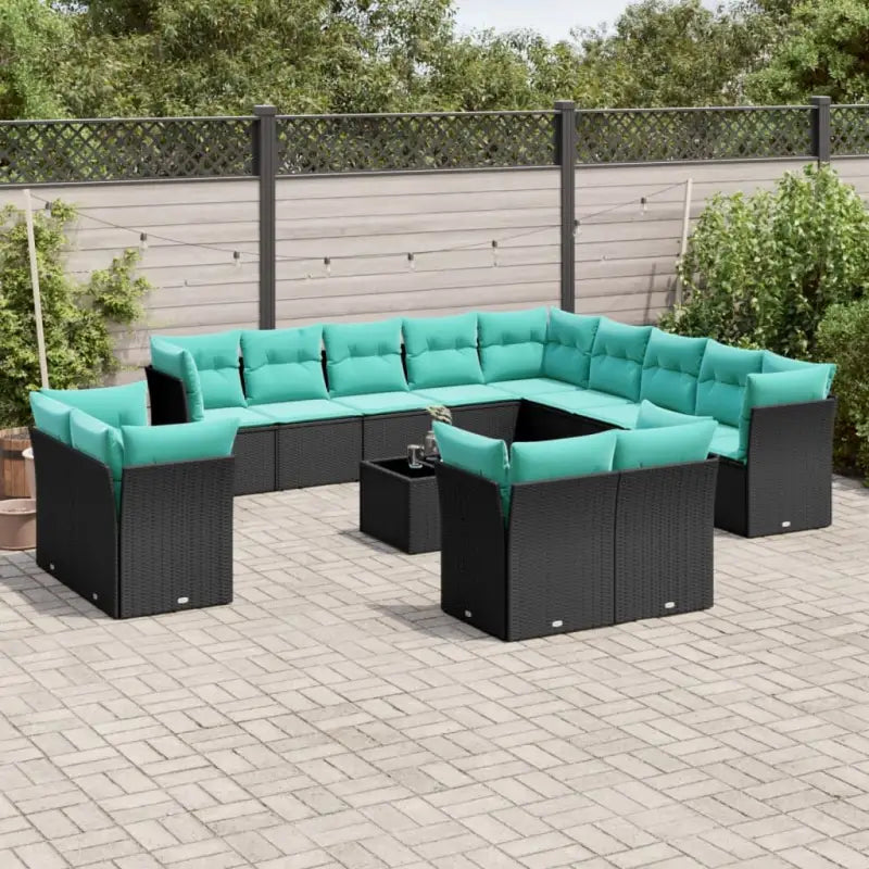 Bruin materiaal loungeset met poly rattan en gepoedercoat staal afmetingen - Zwart en blauw / Met tafel - Tuinsets