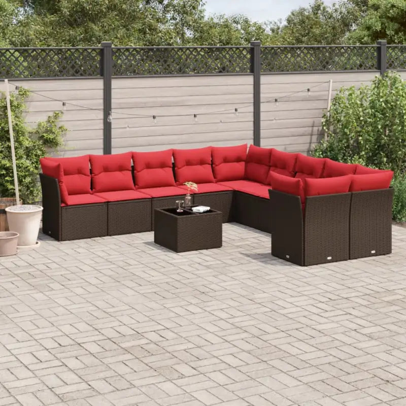 Bruine tuin Lounge Set met gepoedercoat staal en waterdichte tas - Bruin en rood / Met tafel - Tuinsets