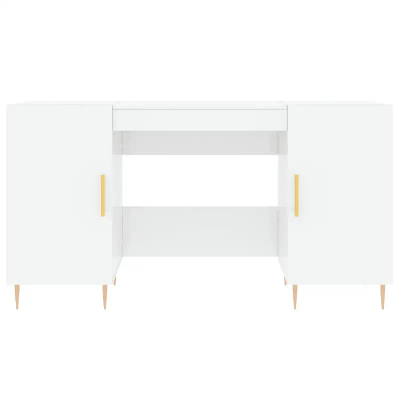 Bureau met hoogglans wit afwerking en bewerkt hout voor elegante werkruimte - Bureaus