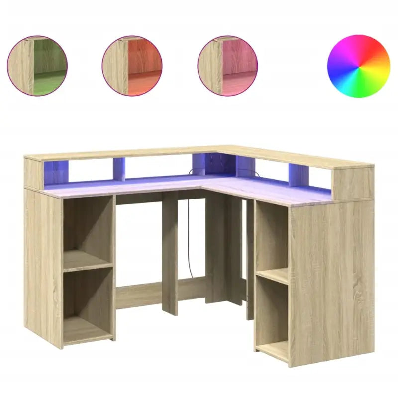 Bureau van bewerkt hout met opbergruimte en LED-verlichting - Bureaus