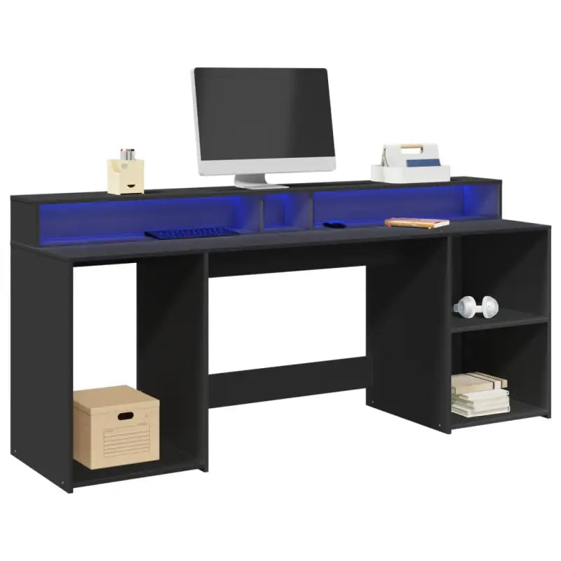 Bureau van bewerkt hout met opbergruimte en LED-verlichting - Zwart / 200 x 55 x 91 cm - Bureaus