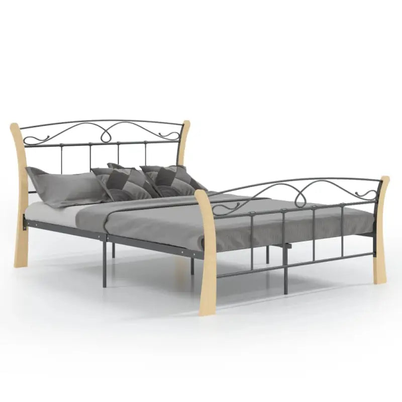 Comfortabel bedframe met massief eikenhout en gepoedercoat metaal - Bedden & bedframes