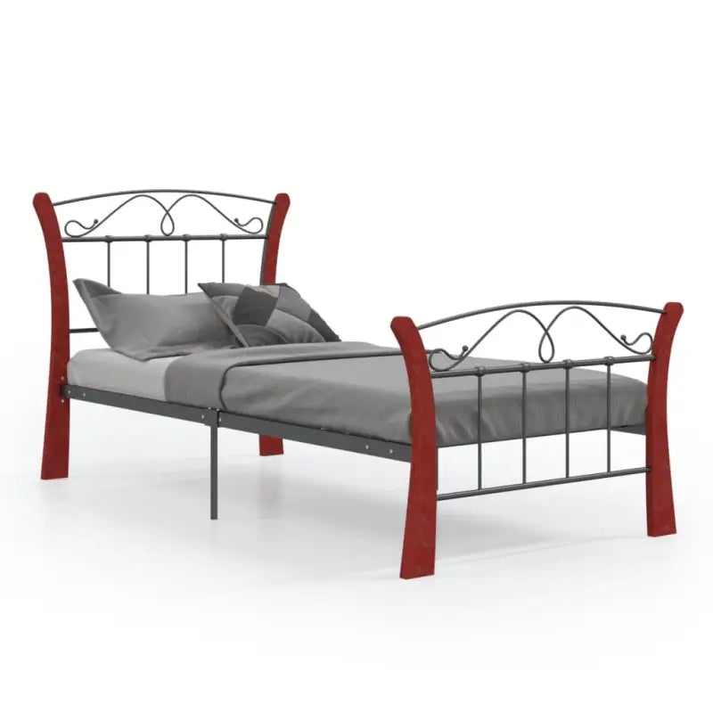 Comfortabel eenpersoons bedframe met massief eikenhout en gepoedercoat metaal - Bedden & bedframes