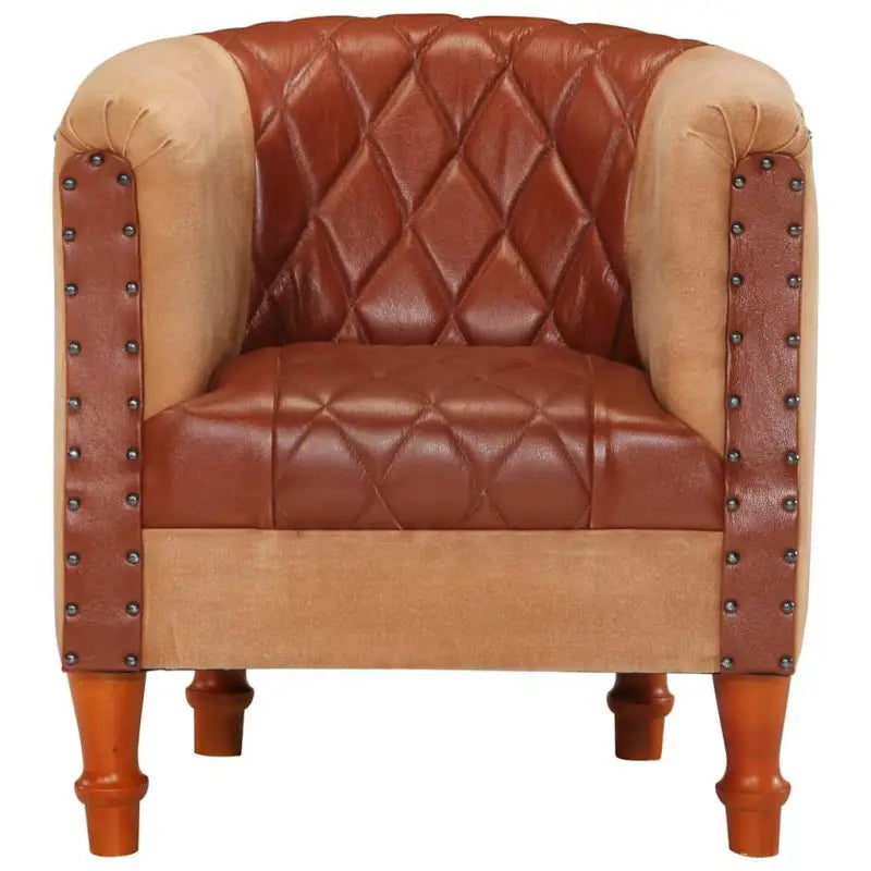 Comfortabele fauteuil met echt geitenleer en massief mangohout - Bruin / 1 - Fauteuils & Relaxfauteuils