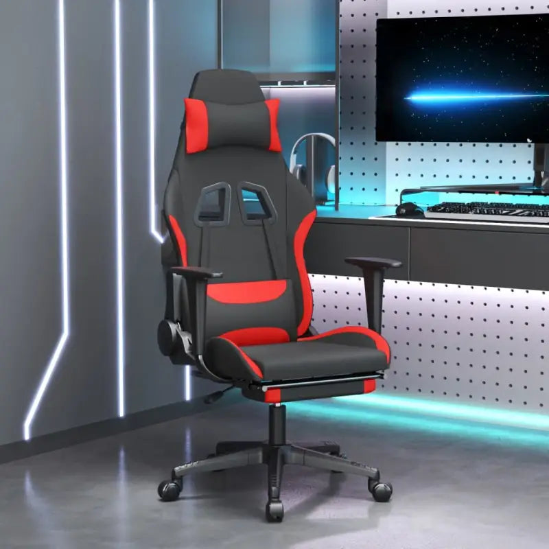 Comfortabele Gamingstoel met ademende en duurzame stof - Zwart en rood / 1 / Met voetensteun - Gamingstoelen