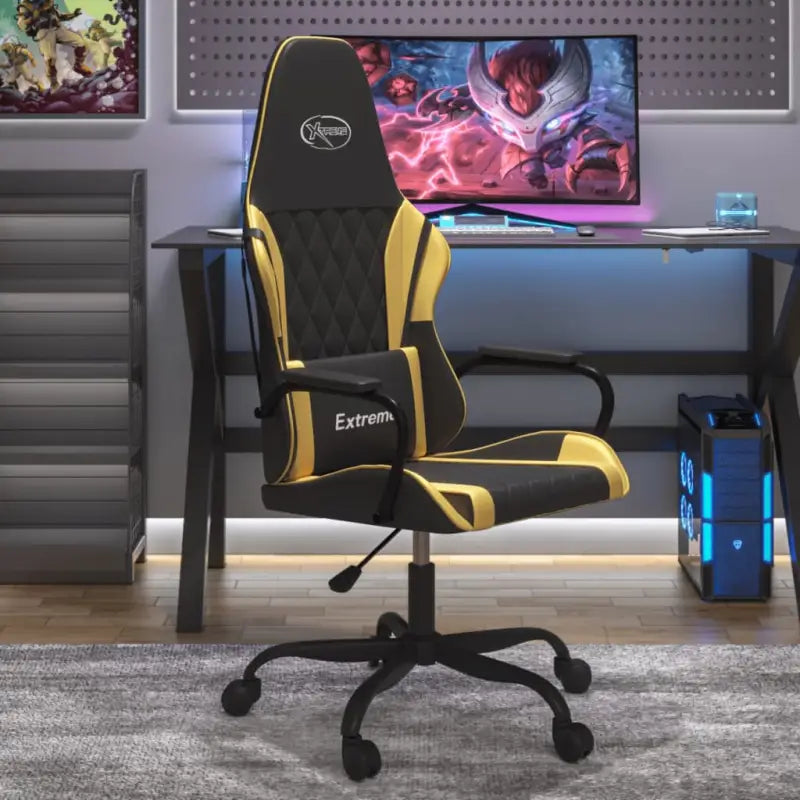 Comfortabele gamingstoel met duurzaam kunstleer en gemakkelijke reiniging - Zwart en goud / 1 - Gamingstoelen