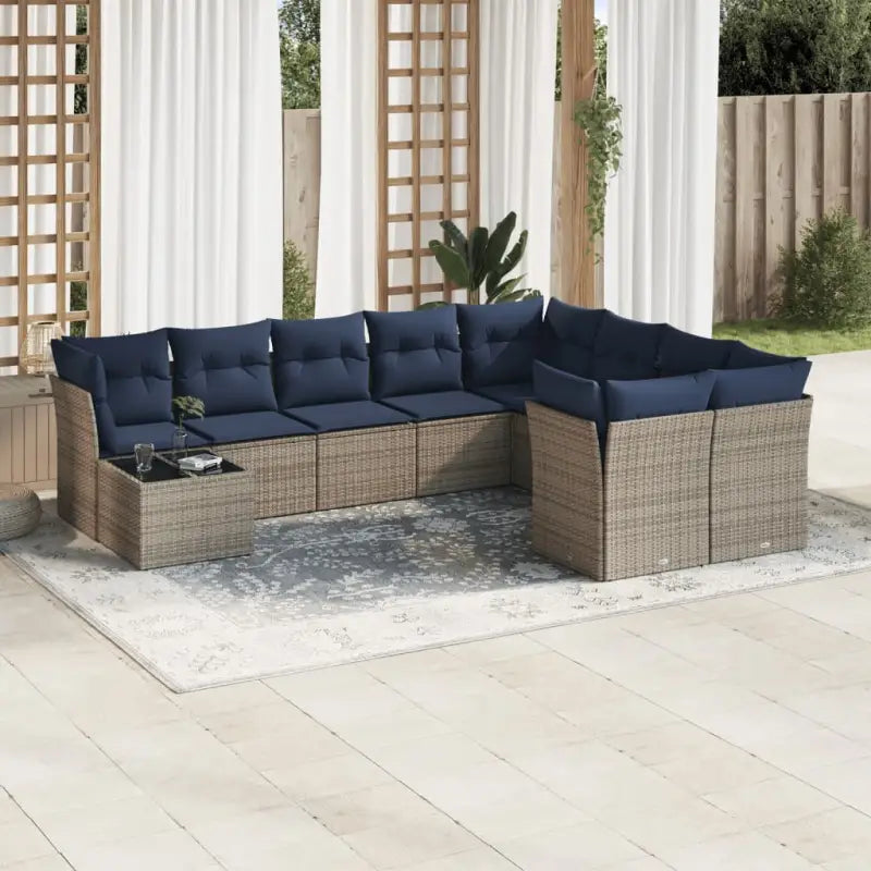 Comfortabele tuin loungeset in grijs materiaal en gepoedercoat staal - Grijs en blauw - Tuinsets