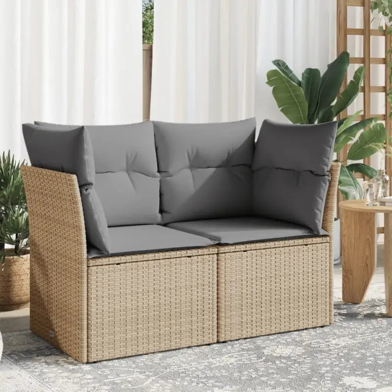 Comfortabele tuinbank van poly rattan met waterdichte zak voor buitengebruik - Beige en grijs / 1 / 2x hoek