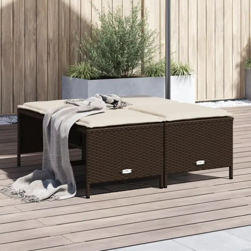 Comfortabele tuinpoefs met poly rattan en wasbare hoes - Bruin / 1 - Tuinpoefs