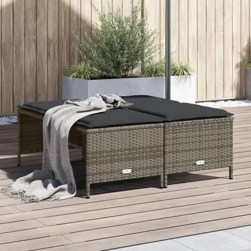 Comfortabele tuinpoefs met poly rattan en wasbare hoes - Grijs / 1 - Tuinpoefs