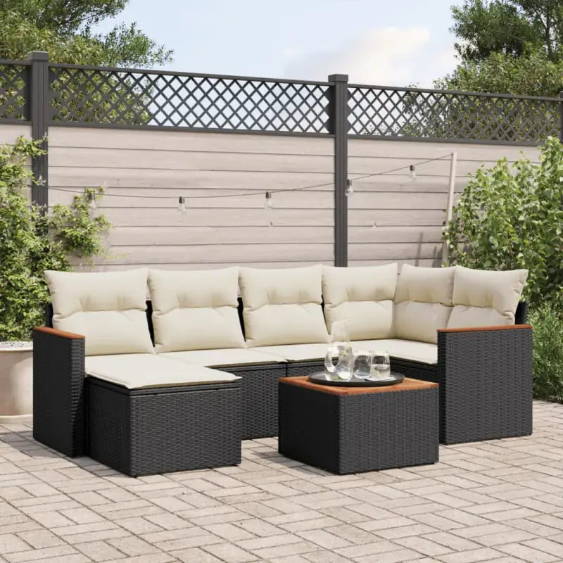 Comfortabele tuinset van gepoedercoat staal met beige materiaal - Zwart en crème / Met tafel - Tuinsets