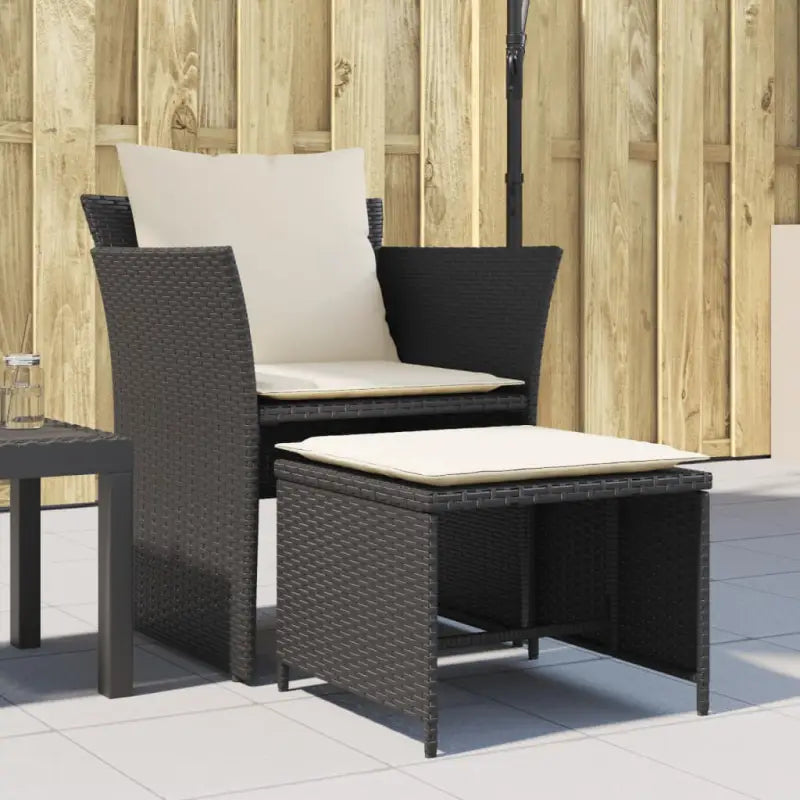 Comfortabele tuinstoel met poly rattan en zachte materiaal vulling - Zwart en crème - Tuinsets