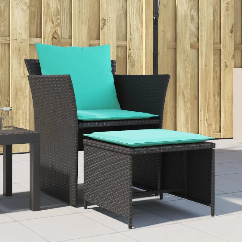 Comfortabele tuinstoel met poly rattan en zachte materiaal vulling - Zwart en blauw - Tuinsets