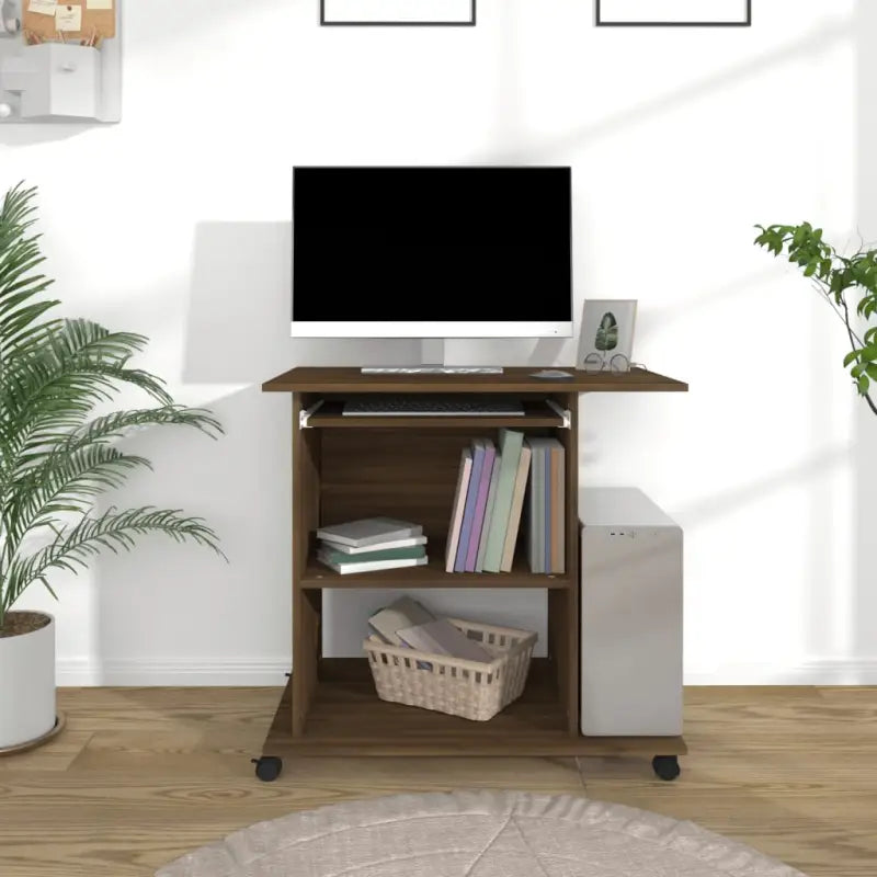 Compact bewerkt hout bureau voor laptops en desktops met moderne uitstraling - bruin eikenkleur - Bureaus