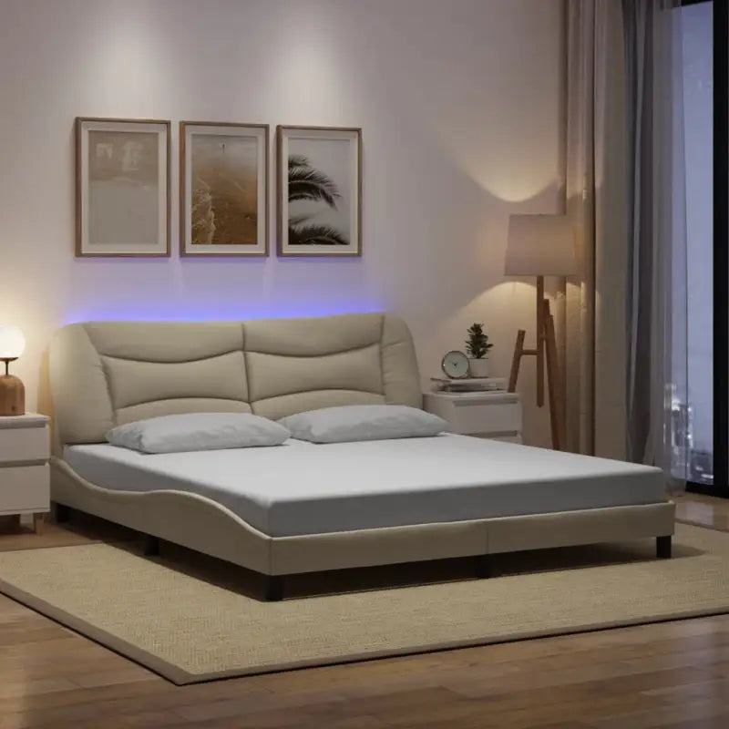 Crème bedframe met LED-verlichting en multiplex lattenbodem - Crème / 180 x 200 cm - Bedden & bedframes