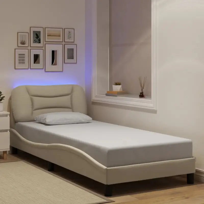 Crème bedframe met LED-verlichting en multiplex lattenbodem - Crème / 90 x 190 cm - Bedden & bedframes