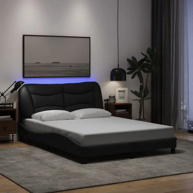 Crème bedframe met LED-verlichting en multiplex lattenbodem - Zwart / 140 x 200 cm - Bedden & bedframes