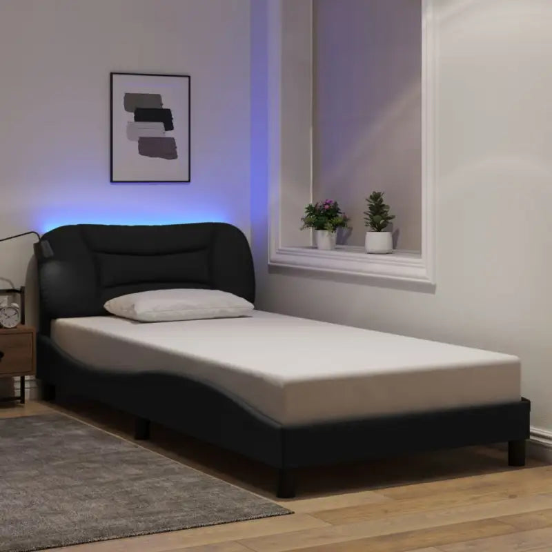 Crème bedframe met LED-verlichting en multiplex lattenbodem - Zwart / 100 x 200 cm - Bedden & bedframes
