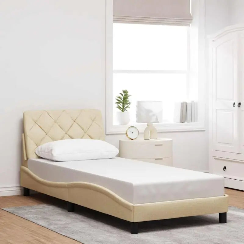 Donkerbruin bedframe met ademend vermogen en comfortabel polyesterstof - Crème / 80 x 200 cm - Bedden & bedframes