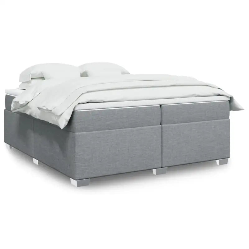 Donkerbruin boxspringbed met ademend vermogen en zachte materiaal vulling - Lichtgrijs / 200 x 200 cm - Bedden &