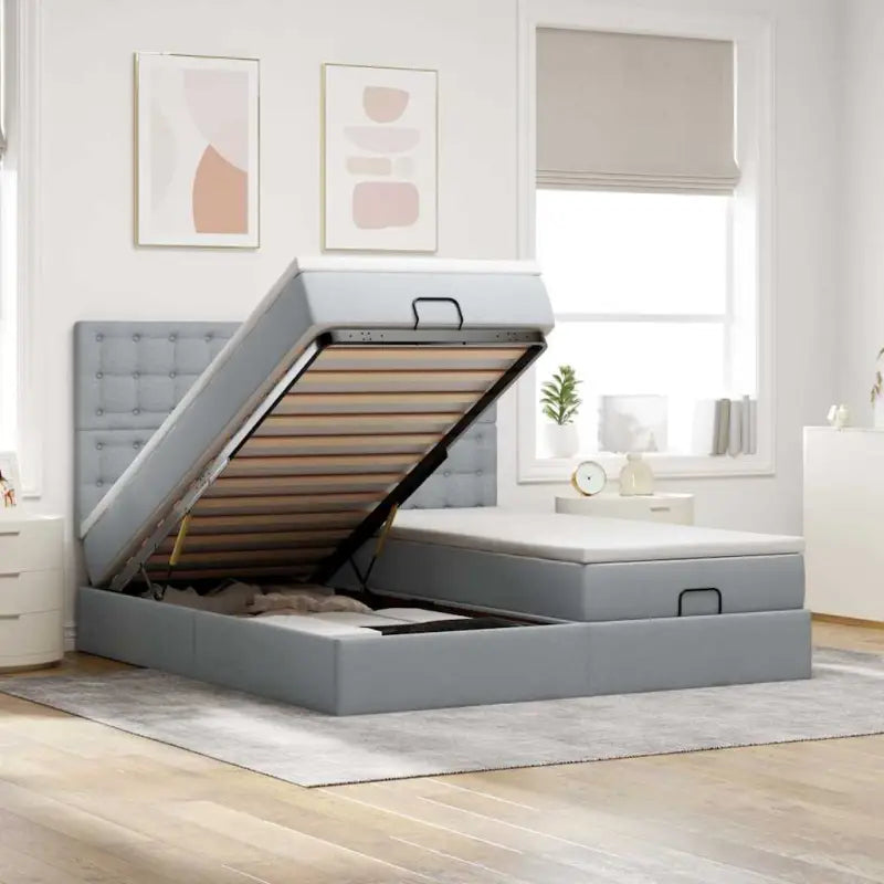 Donkerbruin ottomaans bed met ruime opbergruimte en comfort - Lichtgrijs / 160 x 200 cm / knopen - Bedden & bedframes