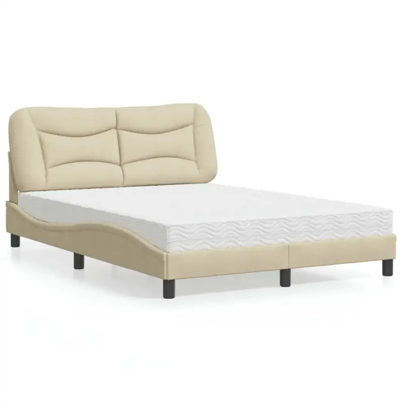 Donkergrijs bed met multiplex lattenbodem en 22d pu-schuim matras - Crème / 140 x 190 cm - Bedden & bedframes
