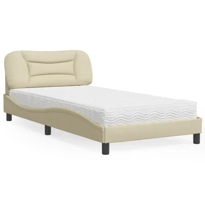 Donkergrijs bed met multiplex lattenbodem en 22d pu-schuim matras - Crème / 100 x 200 cm - Bedden & bedframes