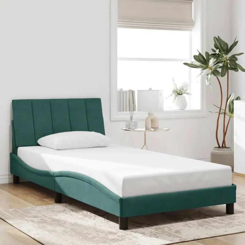 Donkergrijs bedframe met hoofdeinde en multiplex lattenbodem - Donkergroen / 100 x 200 cm - Bedden & bedframes