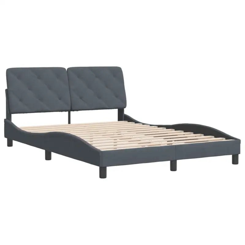 Donkergrijs bedframe met hoofdeinde en multiplex lattenbodem - Bedden & bedframes
