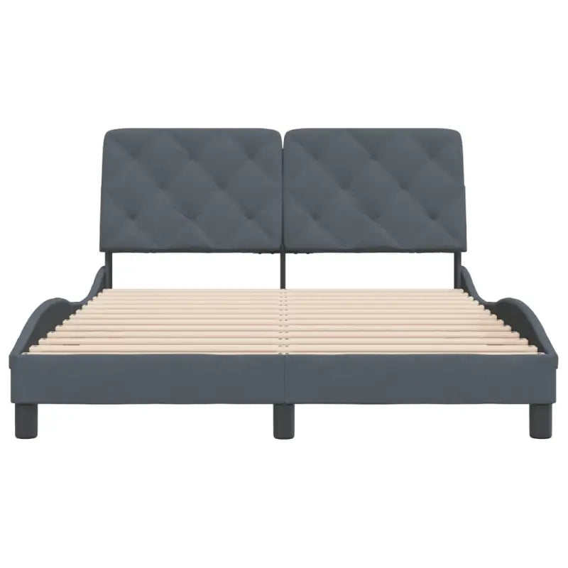 Donkergrijs bedframe met hoofdeinde en multiplex lattenbodem - Bedden & bedframes