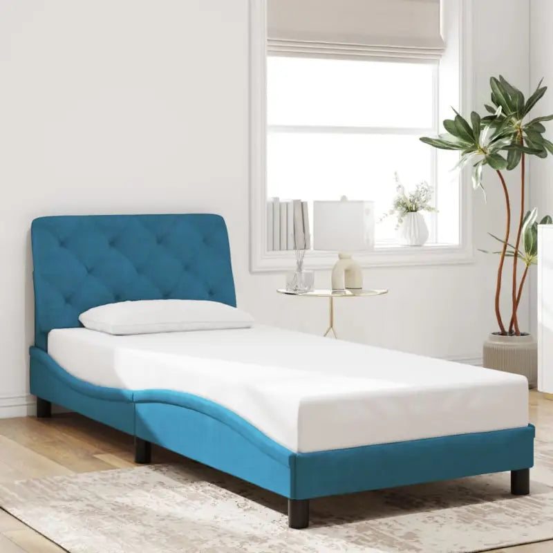 Donkergrijs bedframe met hoofdeinde en multiplex lattenbodem - Blauw / 90 x 190 cm - Bedden & bedframes