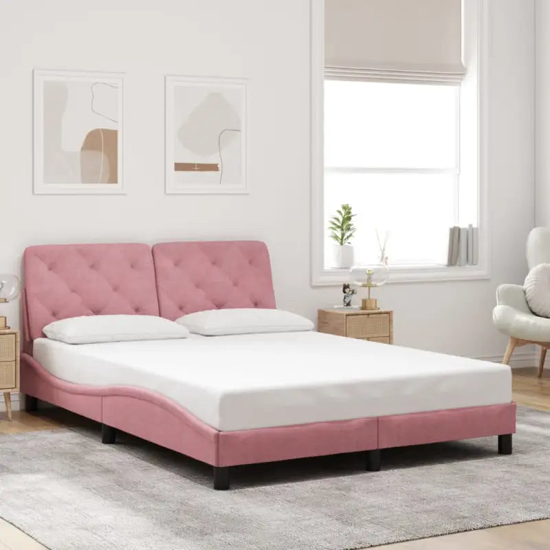 Donkergrijs bedframe met hoofdeinde en multiplex lattenbodem - Roze / 120 x 200 cm - Bedden & bedframes