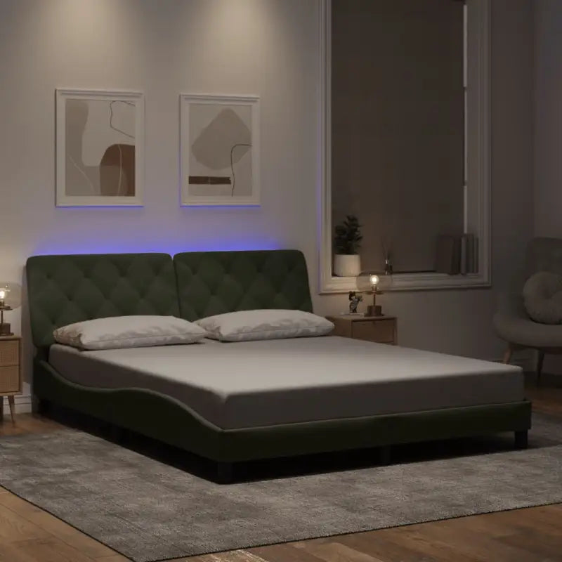Donkergrijs bedframe met LED-verlichting en multiplex lattenbodem - Lichtgrijs / 160 x 200 cm - Bedden & bedframes