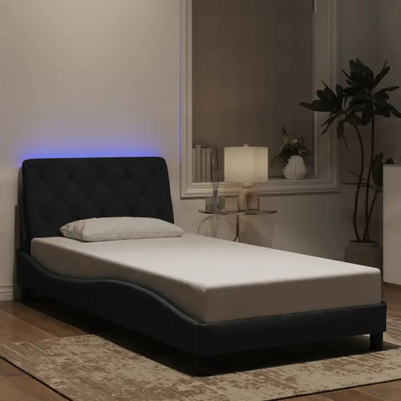 Donkergrijs bedframe met LED-verlichting en multiplex lattenbodem - Zwart / 100 x 200 cm - Bedden & bedframes