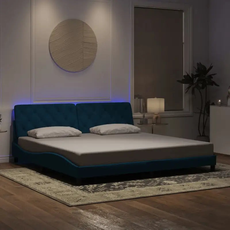 Donkergrijs bedframe met LED-verlichting en multiplex lattenbodem - Blauw / 200 x 200 cm - Bedden & bedframes