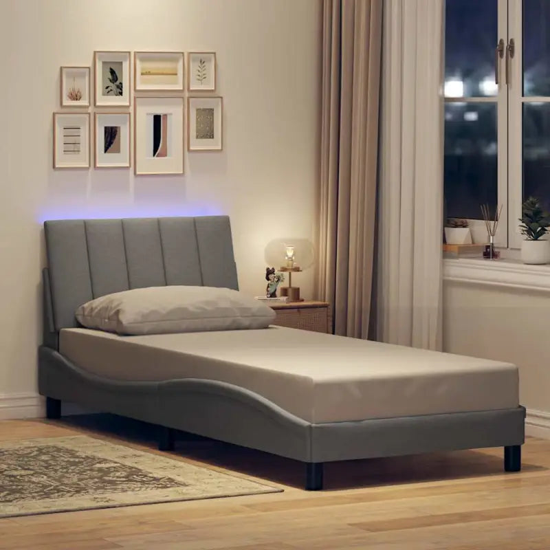 Donkergrijs bedframe met multiplex lattenbodem en hoofdeindekussen - Lichtgrijs / 90 x 190 cm - Bedden & bedframes