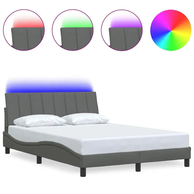 Donkergrijs bedframe met multiplex lattenbodem en hoofdeindekussen - Bedden & bedframes