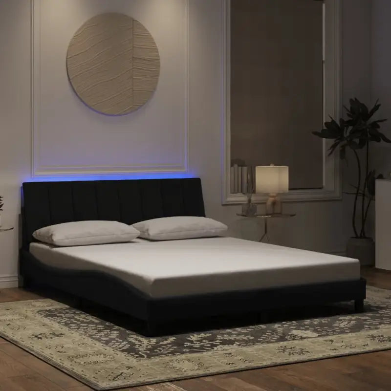 Donkergroen bedframe met LED-verlichting en multiplex lattenbodem - Zwart / 160 x 200 cm - Bedden & bedframes
