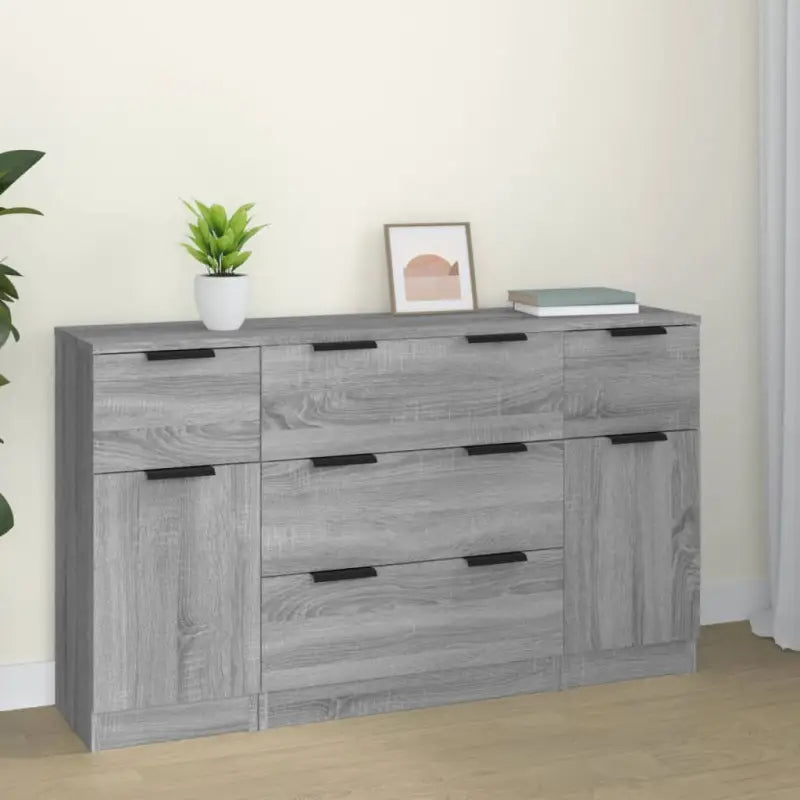 Dressoir in grijs Sonoma van bewerkt hout gemakkelijk schoon te maken - Grijs sonoma / 3 - Dressoirs & buffetkasten