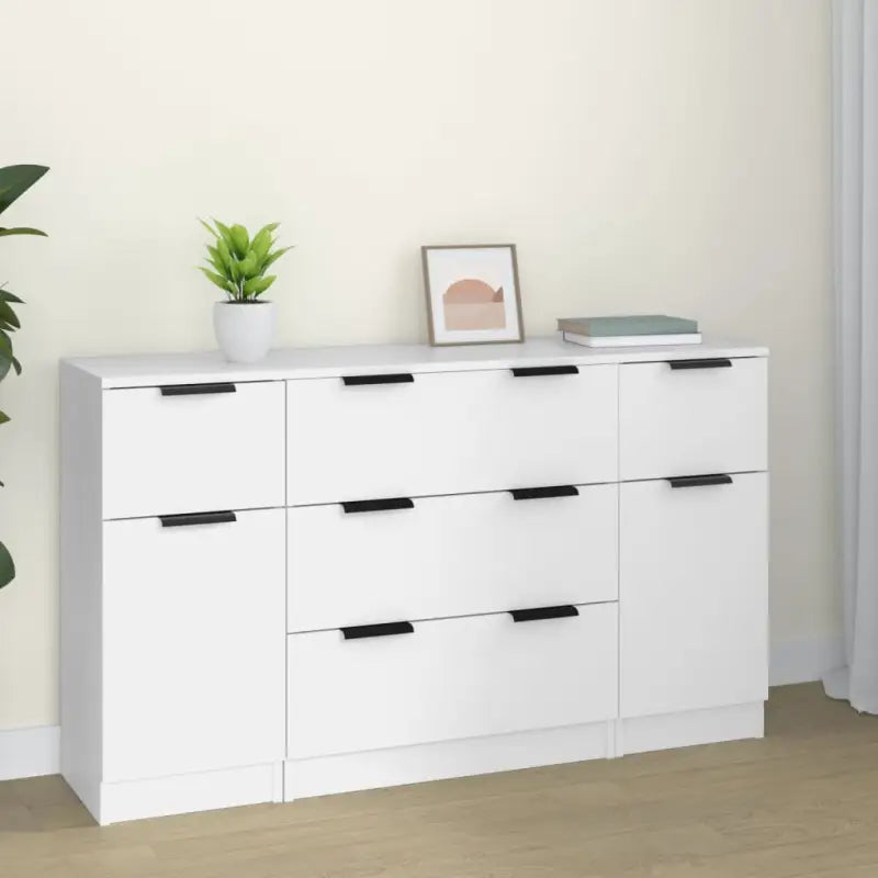 Dressoir in grijs Sonoma van bewerkt hout gemakkelijk schoon te maken - Wit / 3 - Dressoirs & buffetkasten