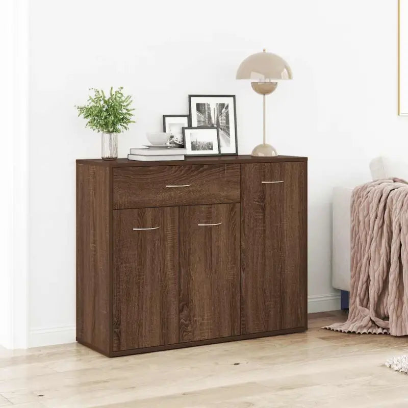 Dressoir met grote lade van bewerkt hout een minimalistisch ontwerp - bruin eikenkleur / 1 - Dressoirs & buffetkasten