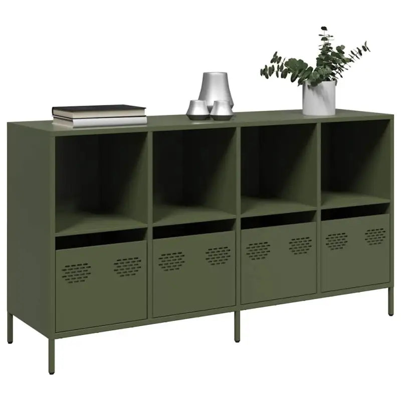 Dressoir met stevig tafelblad van koudgewalst staal - Olijfgroen / 1 / 135 cm - Dressoirs & buffetkasten